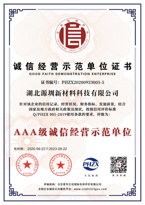 诚信经营示范单位证书